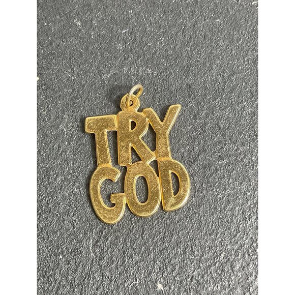 Gold "Try God" Charm Pendant Religious Jewelry - Picture 1 of 3